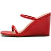DREAM PAIRS Women’s Slides Wedge Sandals Two Strap Square Open Toe Dress Shoes(Red)