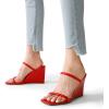 DREAM PAIRS Women’s Slides Wedge Sandals Two Strap Square Open Toe Dress Shoes(Red)