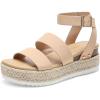 DREAM PAIRS Strappy Espadrille Platform Wedge Sandals for Women Dressy Summer, Comfortable Open Toe Sandals with Cushioned Insole and Ankle Strap Buckle(Nude Nubuck)