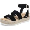 DREAM PAIRS Strappy Espadrille Platform Wedge Sandals for Women Dressy Summer, Comfortable Open Toe Sandals with Cushioned Insole and Ankle Strap Buckle(Black Nubuck)