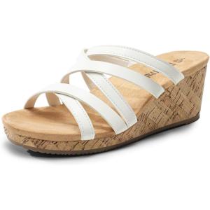 DREAM PAIRS Dressy Wedge Sandals for Women Casual Summer, Comfort Cork Strappy Platform Slides Sandals(White)