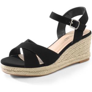 DREAM PAIRS Espadrille Dressy Wedge Sandals, Women’s Platform Sandals Casual Summer, Comfortable High Heeled Wedges with Adjustable Buckle(Black-nubuck)
