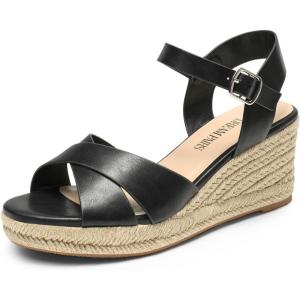 DREAM PAIRS Espadrille Dressy Wedge Sandals, Women’s Platform Sandals Casual Summer, Comfortable High Heeled Wedges with Adjustable Buckle(Black-pu)