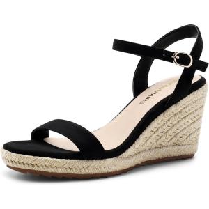 DREAM PAIRS Espadrilles Wedge Sandals for Women, Women’s Open Toe Summer Dressy Sandals with Adjustable Ankle Strap and Soft Footbed(Black)
