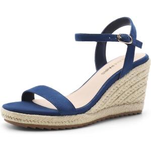 DREAM PAIRS Espadrilles Wedge Sandals for Women, Women’s Open Toe Summer Dressy Sandals with Adjustable Ankle Strap and Soft Footbed(Navy)