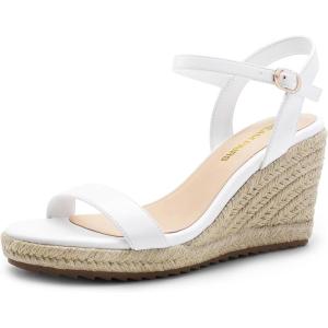 DREAM PAIRS Espadrilles Wedge Sandals for Women, Women’s Open Toe Summer Dressy Sandals with Adjustable Ankle Strap and Soft Footbed(White)