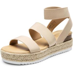 DREAM PAIRS Strappy Espadrille Platform Wedge Sandals for Women Dressy Summer, Comfortable Open Toe Sandals with Cushioned Insole and Ankle Strap Buckle(Nude)