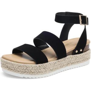 DREAM PAIRS Strappy Espadrille Platform Wedge Sandals for Women Dressy Summer, Comfortable Open Toe Sandals with Cushioned Insole and Ankle Strap Buckle(Black Nubuck)