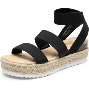 DREAM PAIRS Strappy Espadrille Platform Wedge Sandals for Women Dressy Summer, Comfortable Open Toe Sandals with Cushioned Insole and Ankle Strap Buckle(Black)