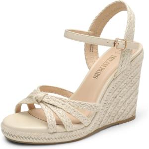 DREAM PAIRS Wedge Sandals for Women Dressy Summer, Platform Espadrille Strappy Casual Braided Heels Comfortable with Open Toe and Ankle Strap(Beige-raffia)