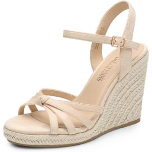 DREAM PAIRS Wedge Sandals for Women Dressy Summer, Platform Espadrille Strappy Casual Braided Heels Comfortable with Open Toe and Ankle Strap(Nude-suede)