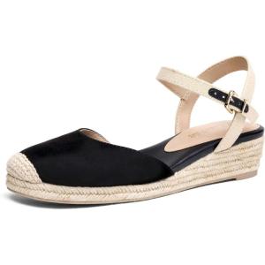 DREAM PAIRS Women’s Closed Toe Elastic Ankle Strap Espadrilles Wedge Sandals(Black)