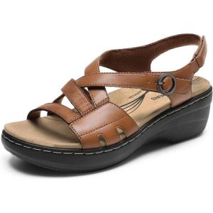DREAM PAIRS Women’s Comfortable Arch Support Wedge Sandals Open Toe Summer Walking Shoe(Brown)