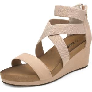 DREAM PAIRS Womens Elastic Ankle Strap Open Toe Platform Wedge Sandals Comfortable Summer Shoes(Nude)