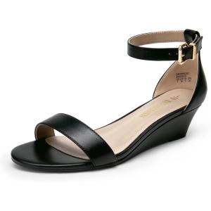 DREAM PAIRS Women’s Ingrid Ankle Strap Low Wedge Sandal(Black)