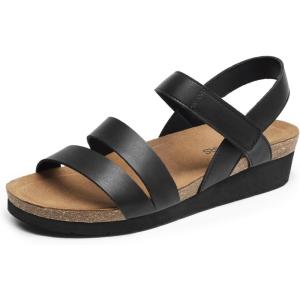 DREAM PAIRS Women’s Low Heel Wedge Sandals, Round-Toe Comfortable Casual Flatform Dress Shoes with Arch Support(Black)