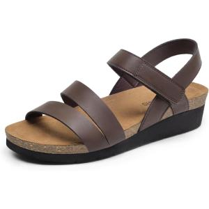 DREAM PAIRS Women’s Low Heel Wedge Sandals, Round-Toe Comfortable Casual Flatform Dress Shoes with Arch Support(Brown)