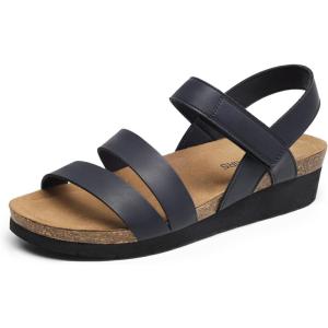 DREAM PAIRS Women’s Low Heel Wedge Sandals, Round-Toe Comfortable Casual Flatform Dress Shoes with Arch Support(Navy)
