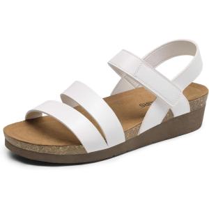 DREAM PAIRS Women’s Low Heel Wedge Sandals, Round-Toe Comfortable Casual Flatform Dress Shoes with Arch Support(White)