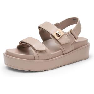 DREAM PAIRS Women’s Low Wedge Sandals Comfortable Arch Support Platform Open toe Casual Dressy Flat Summer Sandals with Adjustable Straps(Nude)