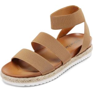 DREAM PAIRS Women’s Open Toe Ankle Strap Espadrille Casual Flatform Platform Wedge Sandals(Camel)