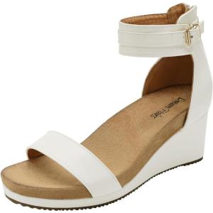 DREAM PAIRS Women’s Open Toe Buckle Ankle Strap Platform Wedge Sandals Summer Shoes.(White/Pu)