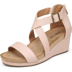 DREAM PAIRS Women’s Open Toe Buckle Ankle Strap Summer Platform Wedge Sandals(Nude/Pu)