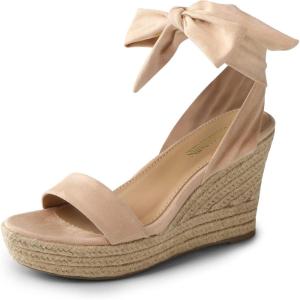 DREAM PAIRS Womens Open Toe Espadrilles Wedges Tie Lace Up Cute Ankle Strap Platform Sandals Dressy Shoes(Nude)