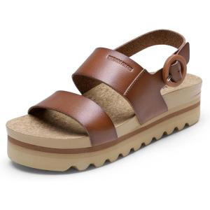 DREAM PAIRS Women’s Orthopedic Arch Support Platform Sandals Comfortable Cork Insole Low Wedges Sandals Flatform Summer Dress Shoes Cute Buckle Wedges for Beach(Brown)