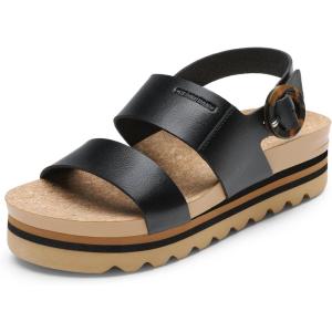 DREAM PAIRS Women’s Orthopedic Arch Support Platform Sandals Comfortable Cork Insole Low Wedges Sandals Flatform Summer Dress Shoes Cute Buckle Wedges for Beach(Black)