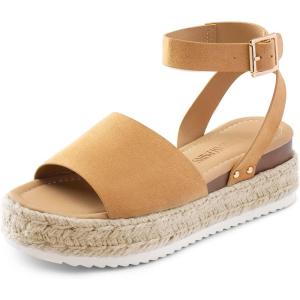 DREAM PAIRS Women’s Platform Espadrilles Casual Ankle Strap Wedge Sandals Comfortable Dressy Summer Shoes(Camal-suede)