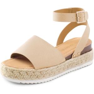 DREAM PAIRS Women’s Platform Espadrilles Casual Ankle Strap Wedge Sandals Comfortable Dressy Summer Shoes(Nude-suede)