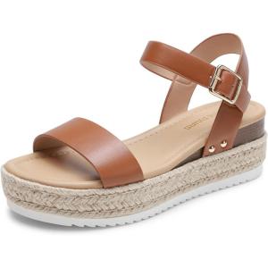 DREAM PAIRS Women’s Platform Espadrilles Wedge Sandals, Comfortable Open Toe One Band Sandals for Women Dressy Casual Summer(Brown)