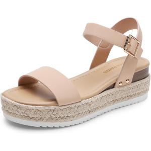 DREAM PAIRS Women’s Platform Espadrilles Wedge Sandals, Comfortable Open Toe One Band Sandals for Women Dressy Casual Summer(Nude)