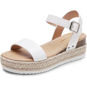 DREAM PAIRS Women’s Platform Espadrilles Wedge Sandals, Comfortable Open Toe One Band Sandals for Women Dressy Casual Summer(White)