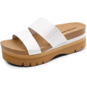 DREAM PAIRS Women’s Platform Slides Sandals Comfortable Arch Support Footbed Two Strap Slip-on Fashion Beach Wedge Sandals(White)