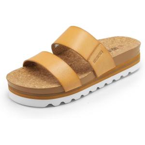 DREAM PAIRS Women’s Platform Wedge Sandals with Arch Support, Comfortable Beach Slip-on Flat Sandals, Casual 2-Strap Cork Cushion Slides for Women(Natural)