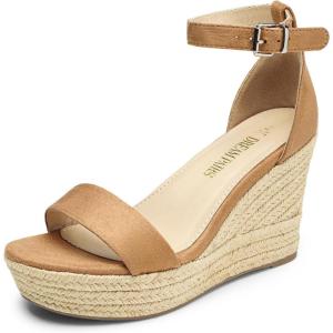 DREAM PAIRS Women’s Platform Wedges Sandals, Comfortable Open Toe Espadrilles Sandals Dressy Buckle Ankle Strap Summer Shoes(Khaki)