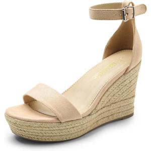 DREAM PAIRS Women’s Platform Wedges Sandals, Comfortable Open Toe Espadrilles Sandals Dressy Buckle Ankle Strap Summer Shoes(Nude)