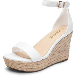 DREAM PAIRS Women’s Platform Wedges Sandals, Comfortable Open Toe Espadrilles Sandals Dressy Buckle Ankle Strap Summer Shoes(White-pu)