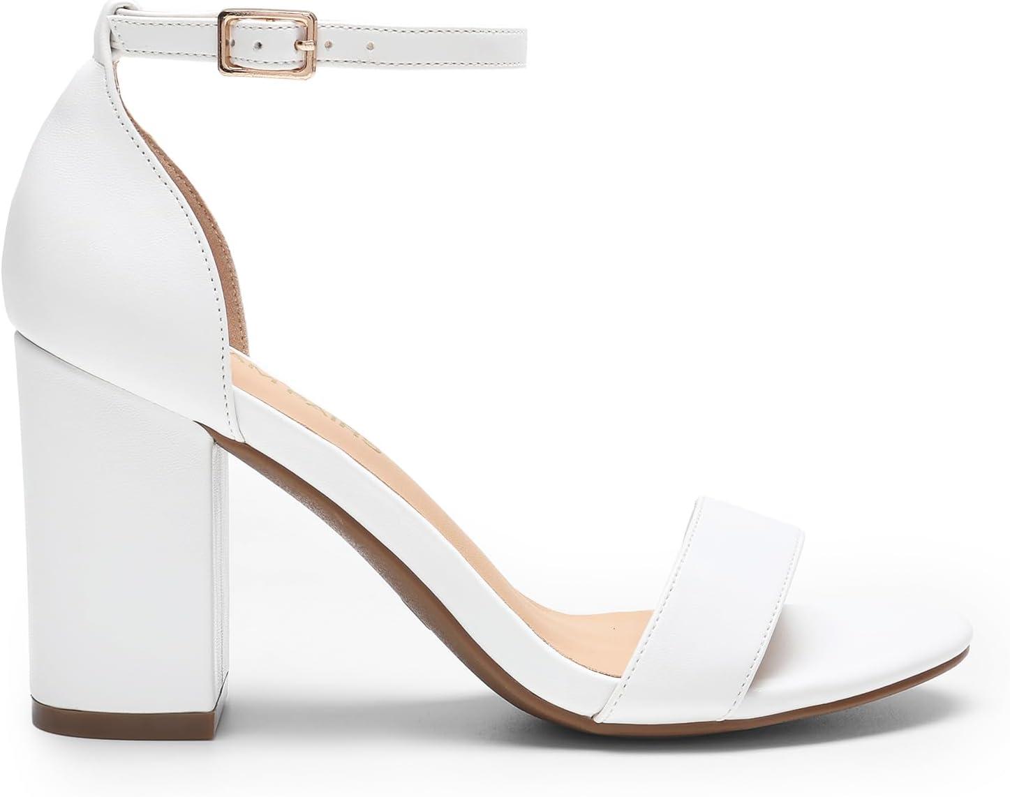 imageDREAM PAIRS Heels for Women Chunky Block Heel Open Toe Ankle Strap 35 Inch Heeled Sandals for Party Date WeddingWhite