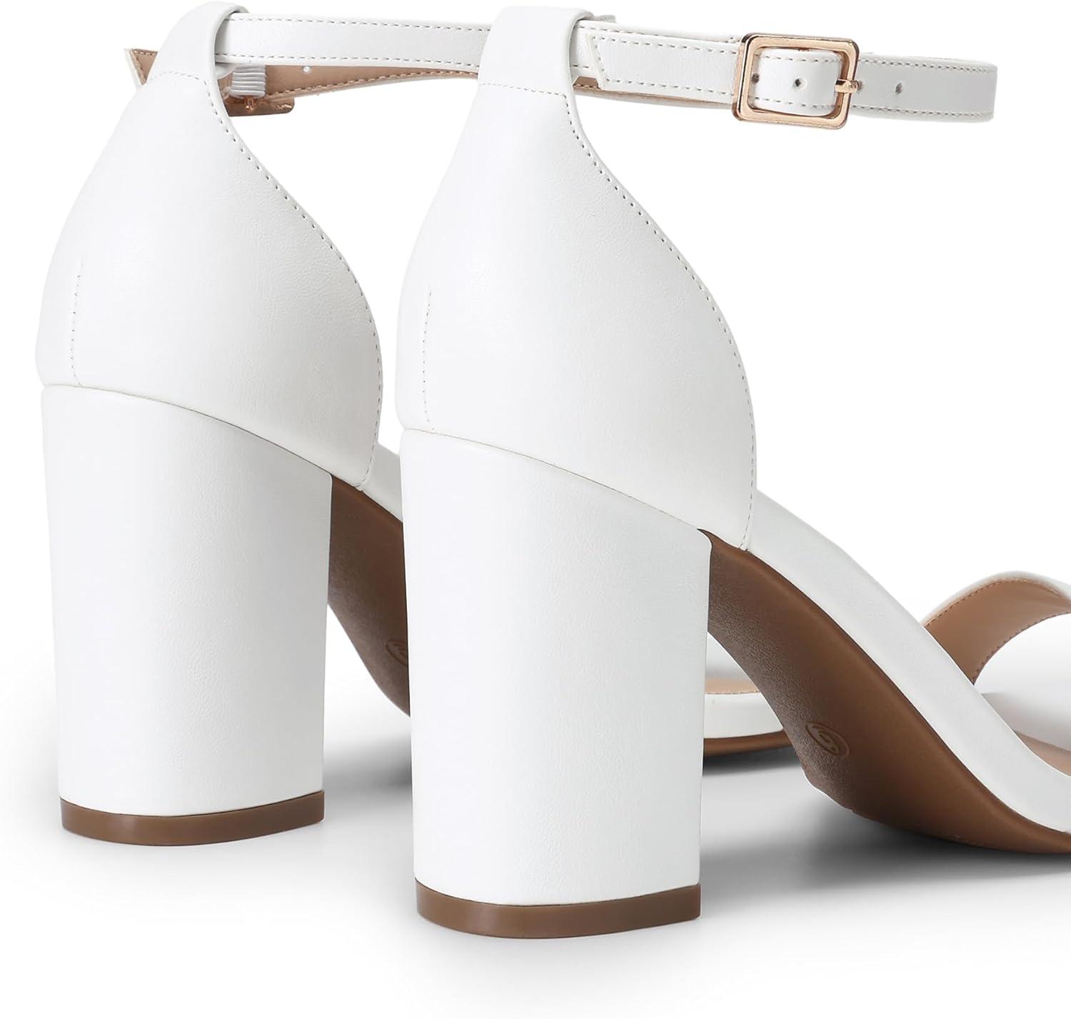 imageDREAM PAIRS Heels for Women Chunky Block Heel Open Toe Ankle Strap 35 Inch Heeled Sandals for Party Date WeddingWhite