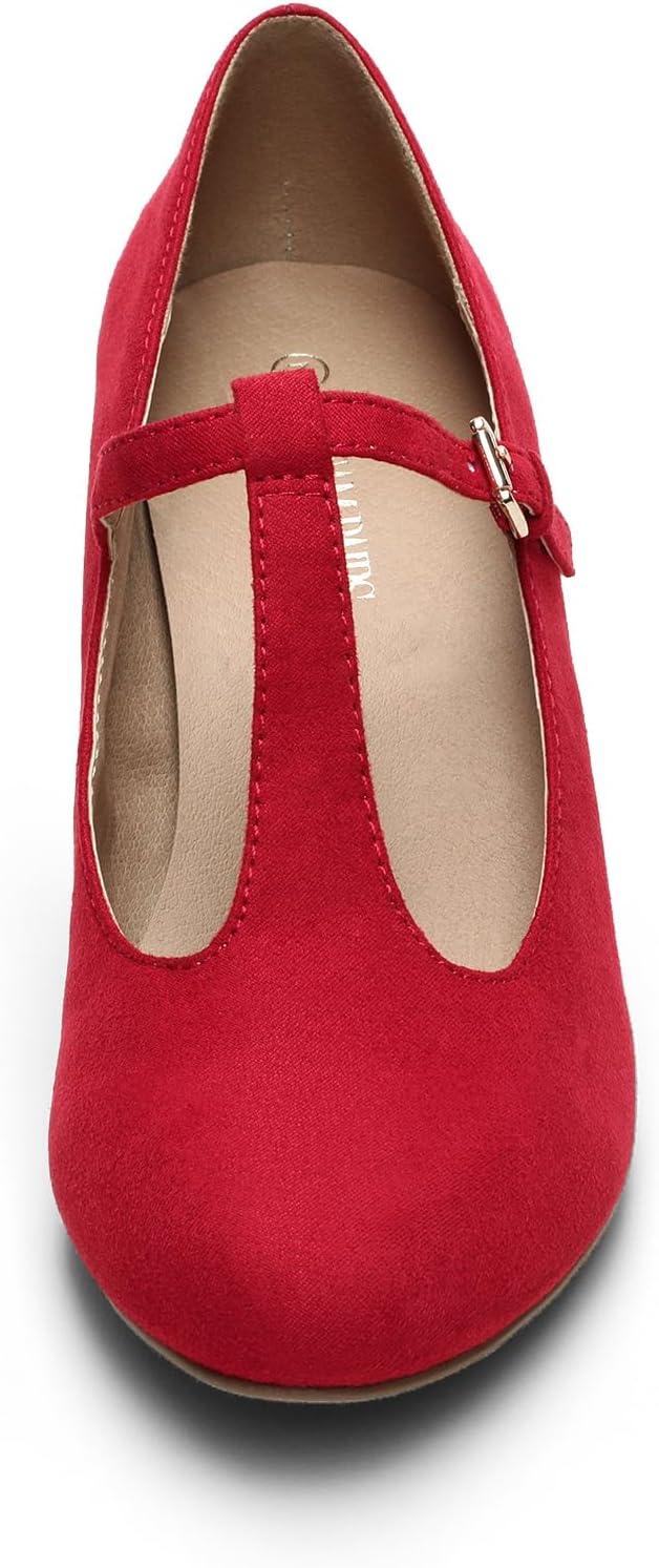 imageDREAM PAIRS Low Chunky Heels for Women TStrap Mary Jane Pumps Wedding Dress ShoesRed