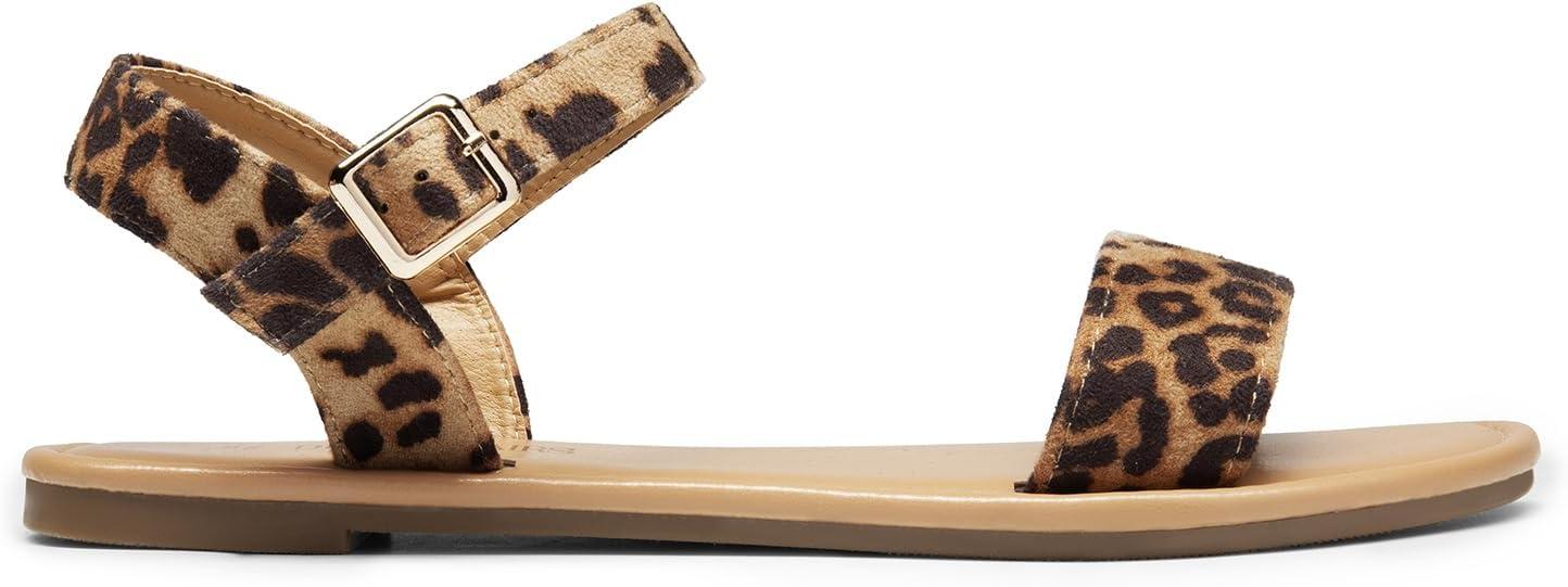 imageDREAM PAIRS Womens Ankle Strap Flat Sandals Open Toes One Band Buckle Summer Dressy SandalsLeopard