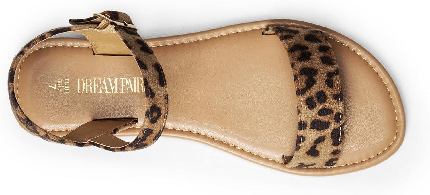 imageDREAM PAIRS Womens Ankle Strap Flat Sandals Open Toes One Band Buckle Summer Dressy SandalsLeopard