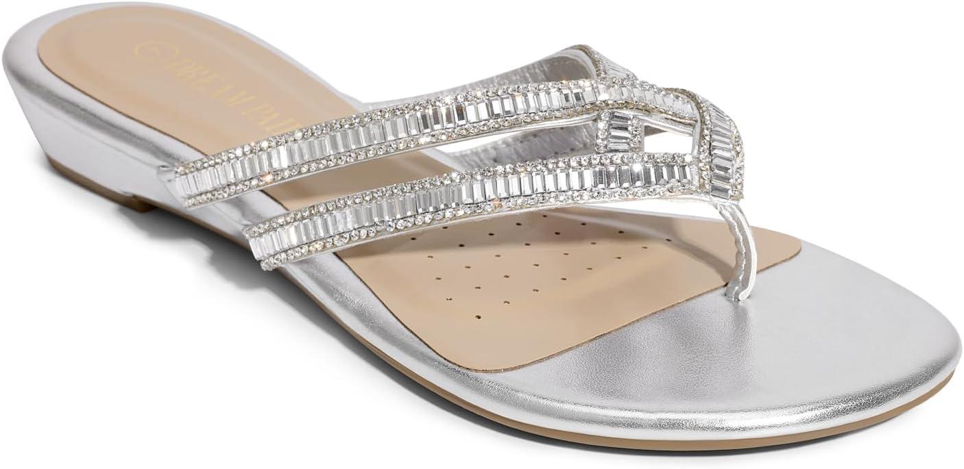 imageDREAM PAIRS Womens Fashion Rhinestones Design Slides Sandals Dress Daily Flat Sandals for SummerSilver