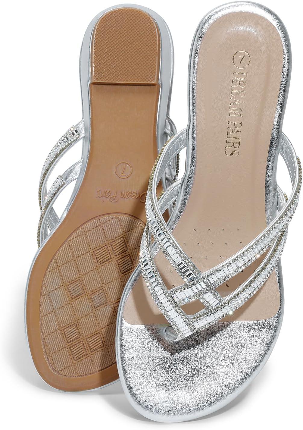 imageDREAM PAIRS Womens Fashion Rhinestones Design Slides Sandals Dress Daily Flat Sandals for SummerSilver