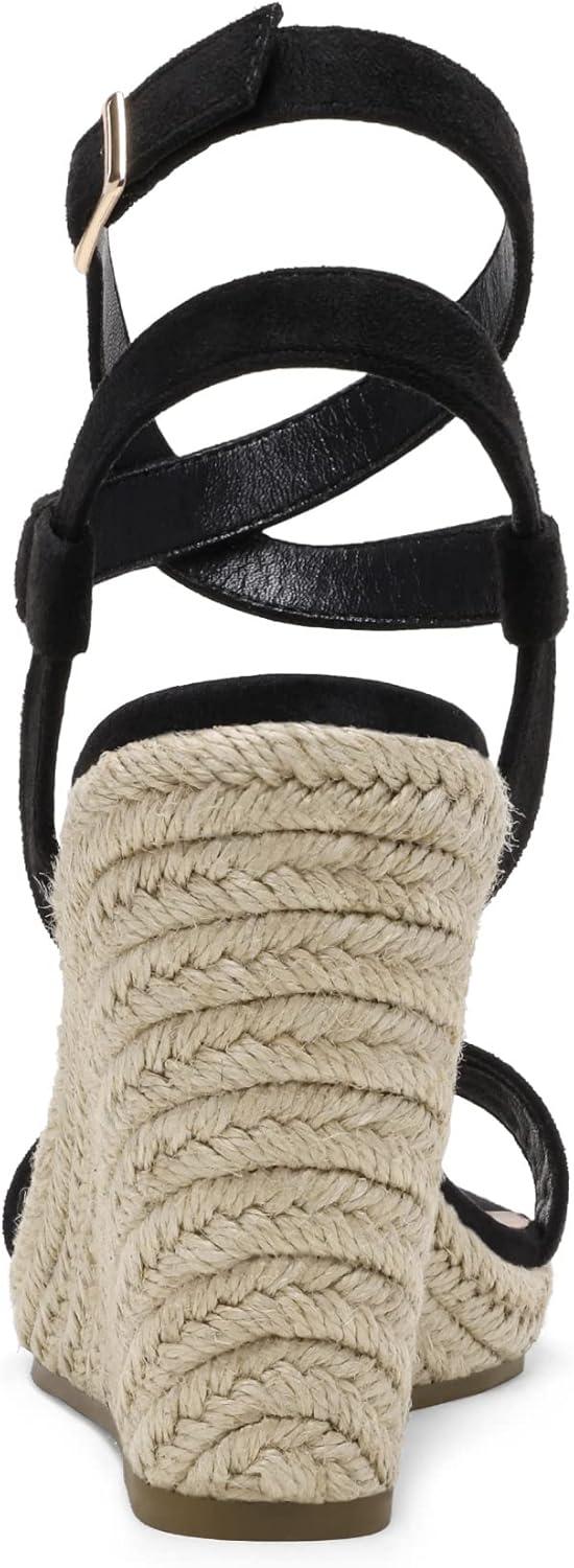 imageDREAM PAIRS Womens Open Toe Espadrilles Dressy Platform Sandals Buckle Ankle Strap Stylish Wedges SandalsBlackSuede