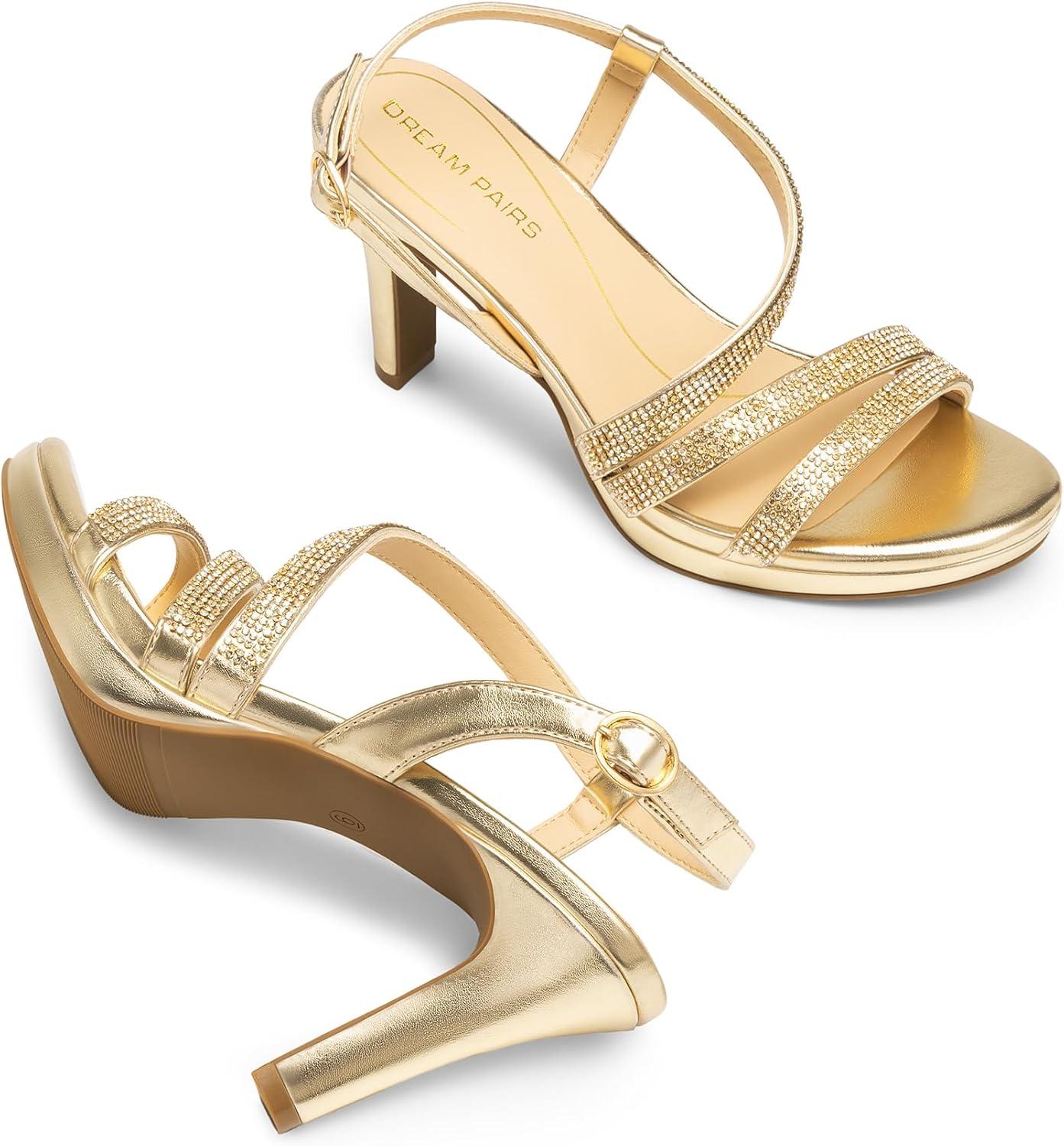 imageDREAM PAIRS Womens Platform Strappy Heels High Heeled Sandals Open Toe Comfortable Dressy Shoes with Adjustable Ankle StrapGold