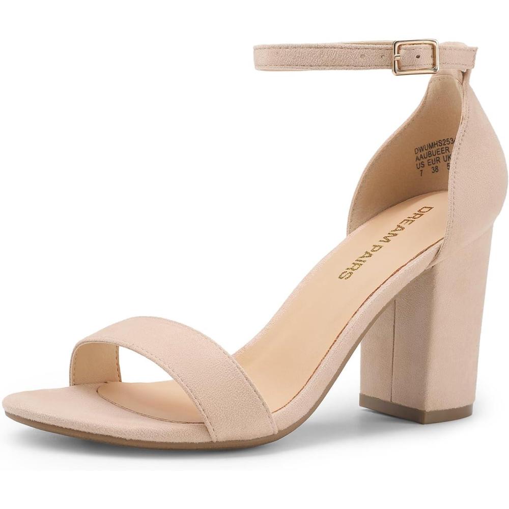 imageDREAM PAIRS Heels for Women Chunky Block Heel Open Toe Ankle Strap 35 Inch Heeled Sandals for Party Date WeddingNudesuede